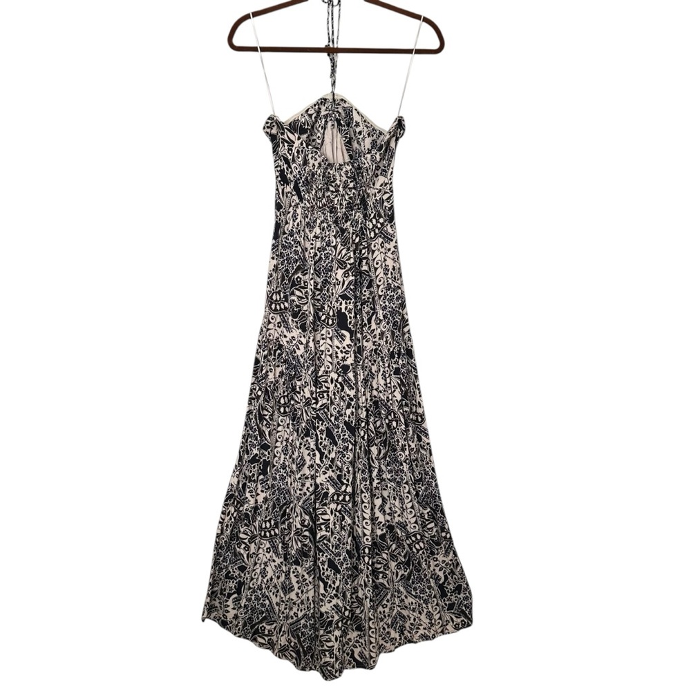 VICI Boho Halter Maxi‎ Dress Babydoll Black Cream Floral Resort Wear Beachy S - Picture 9 of 16
